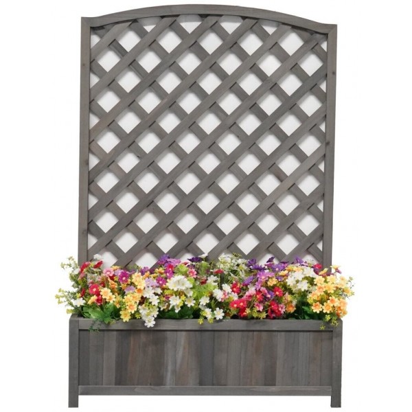 Large Lattice Wooden Planter - Grey ( B Grade 12697 )