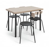 Zayn Modern Dining Table and 4 Chairs in Black Wood Effect 115cm For Kitchen