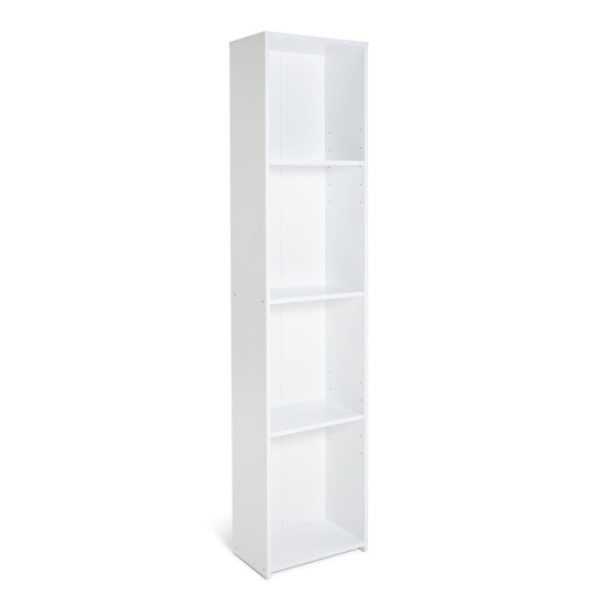 Home Malibu Narrow Bookcase - White | Bookshelf Storage Cabinet for Living Room