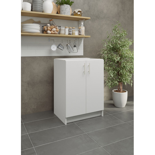 Kitchen Base Unit 600mm Storage Cabinet & Doors 60cm - White Matt (No Worktop)