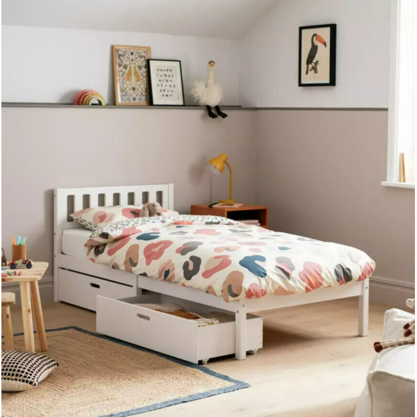 Ronnie Single Bed Frame and Drawer - White