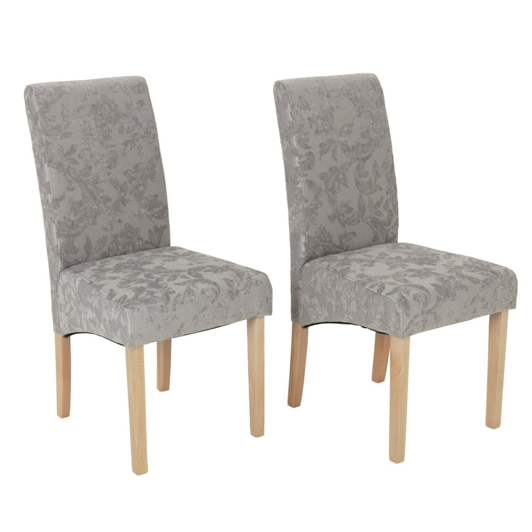 Pair of Skirted Dining Chairs - Damask Grey & Oak