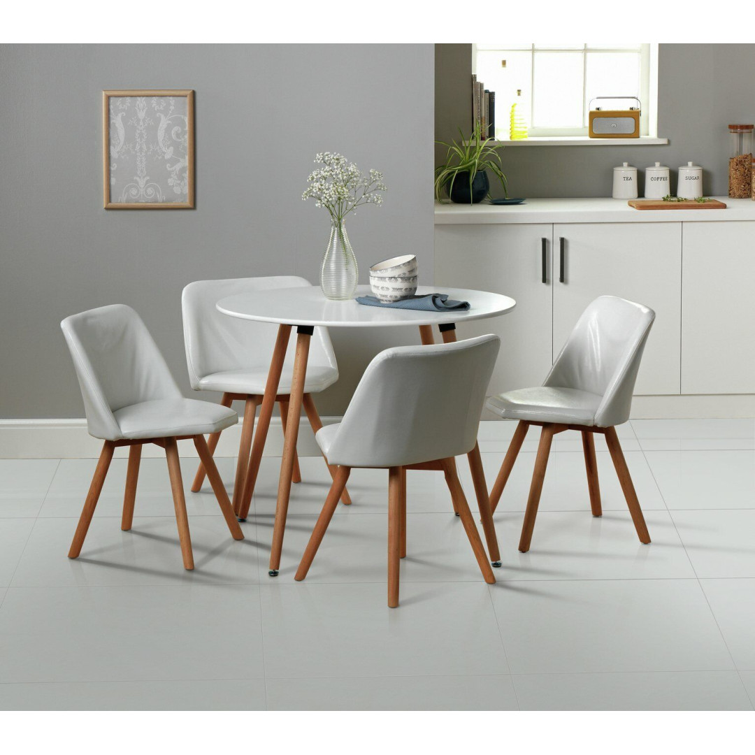 Quattro White Dining Table & 4 White Chairs