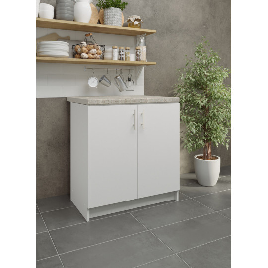 Kitchen Base Unit 800mm Storage Cabinet & Doors 80cm - White Matt With Worktop