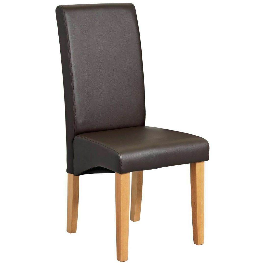 Home Pair of Skirted Leather Effect Dining Chairs - Chocolate