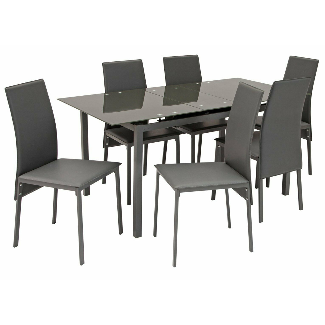 Lido Glass Extending Dining Table & 6 Grey Chairs
