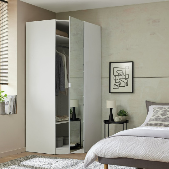 Munich Corner 1 Door Mirror Wardrobe - White | Stylish Room Arrangement