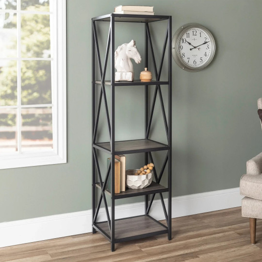 Walker Edison Metal X Wood Bookshelf - Grey Wash