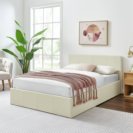 Home Heathdon Kingsize End Lift Ottoman Bed - Natural | Convenient Bed Storage