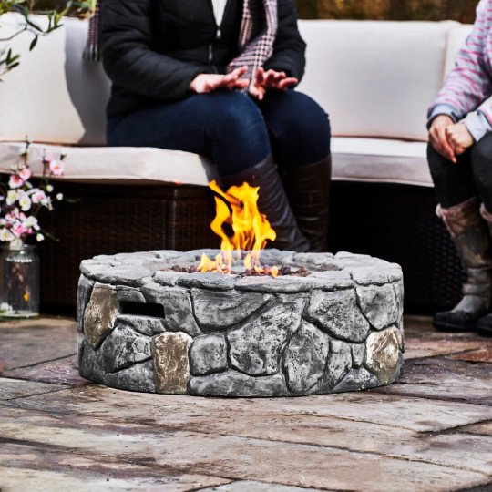 Peaktop - Round Stone Finish 9 Inch Propane Gas Fire Pit