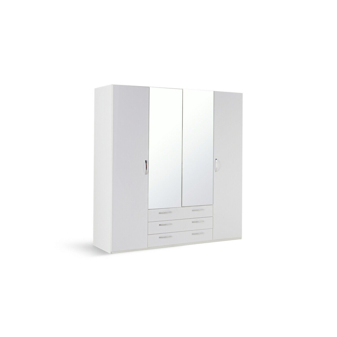 Hallingford 4Door 3Drawer Mirror Wardrobe - White Gloss 