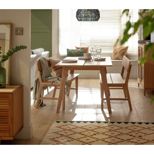 Nel Wood Veneer Dining Bench - Oak | Oak finish bench
