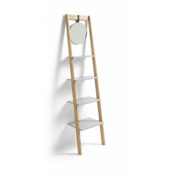 Bamboo Ladder with Mirror Shelving Unit - Two Tone