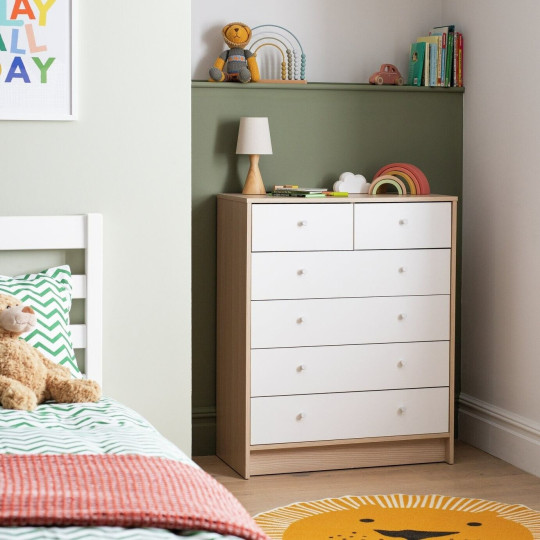 Kids Malibu 4+2 Drawer Chest - White & Acacia