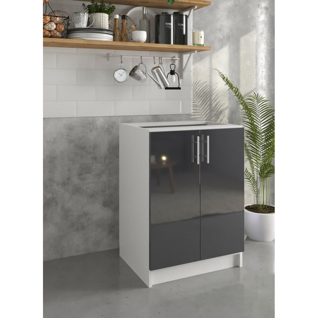 Kitchen Base Cabinet 600mm Cupboard Unit - Dark Grey Gloss by JD Greta