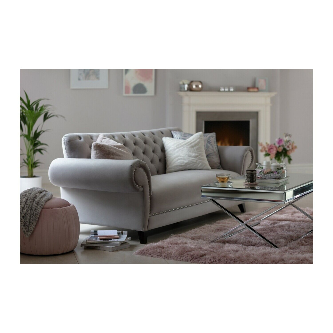 Home Chelsea 3 Seater Velvet Sofa - Grey
