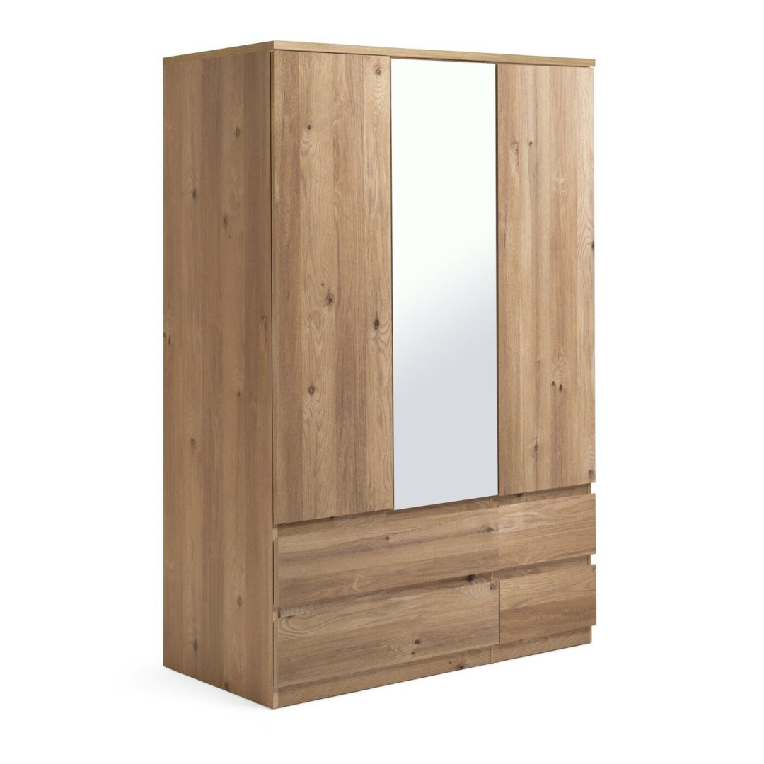 Jenson 3 Door 4 Drawer Mirror Wardrobe - Oak Effect