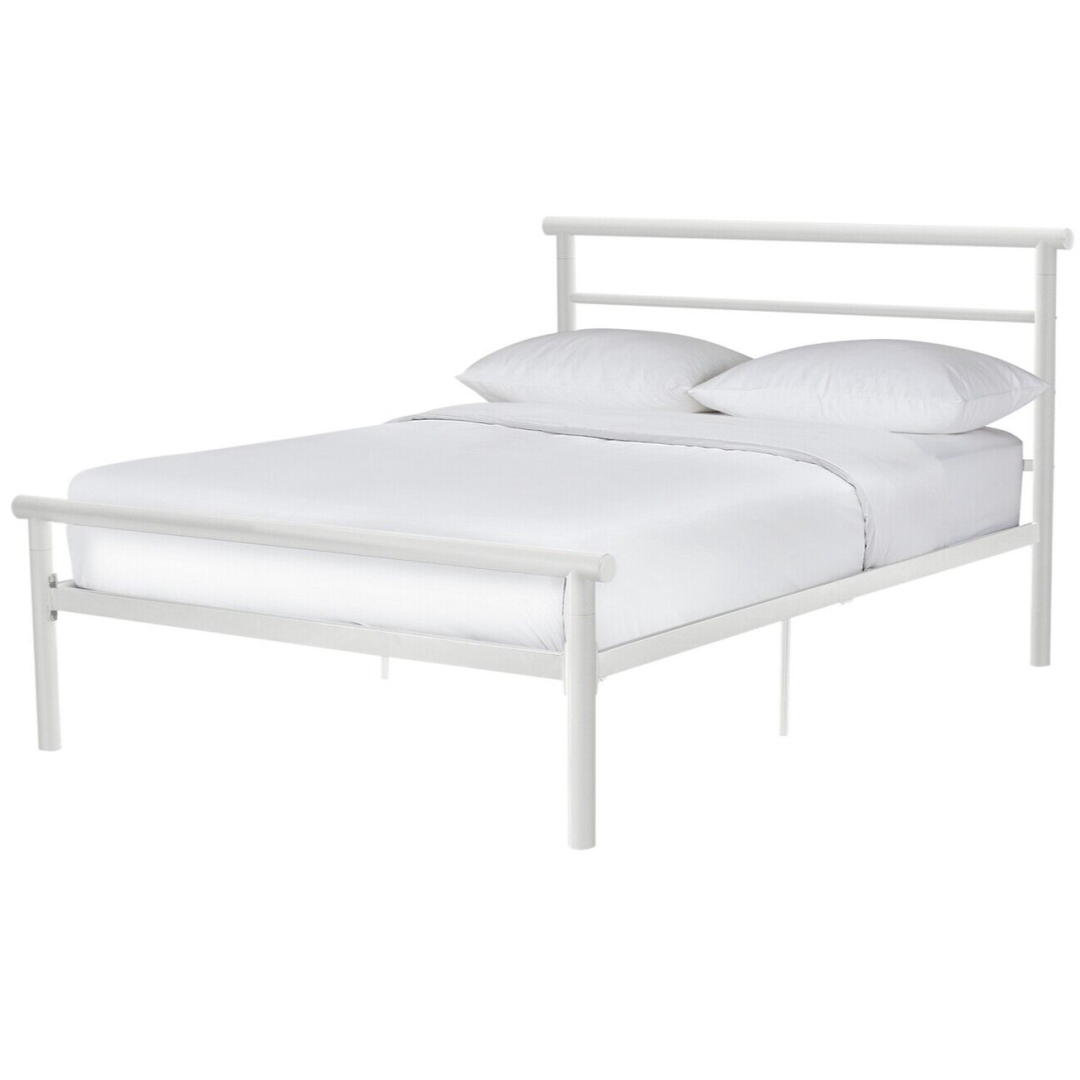 Home Avalon Double Metal Bed Frame - White | Sturdy Durable Frame with Mattress Home Avalon Double Metal Bed Frame - White | Sturdy Durable Frame with Mattress
