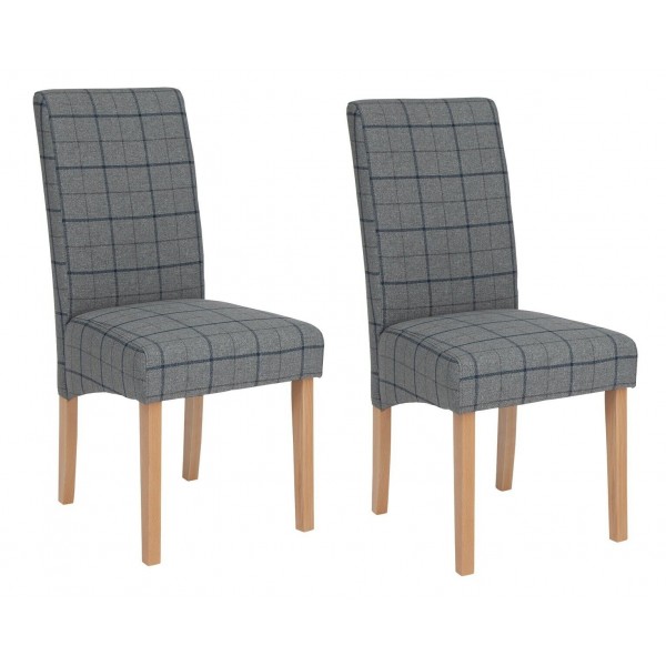 Pair of Skirted Dining Chairs -Grey & Blue Check