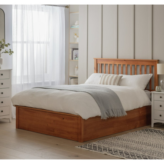Home Aspley Kingsize Wooden Ottoman - Oak Stain | oak ottoman bed