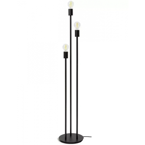 Exposed Bulb 3 Light Floor Lamp - Black