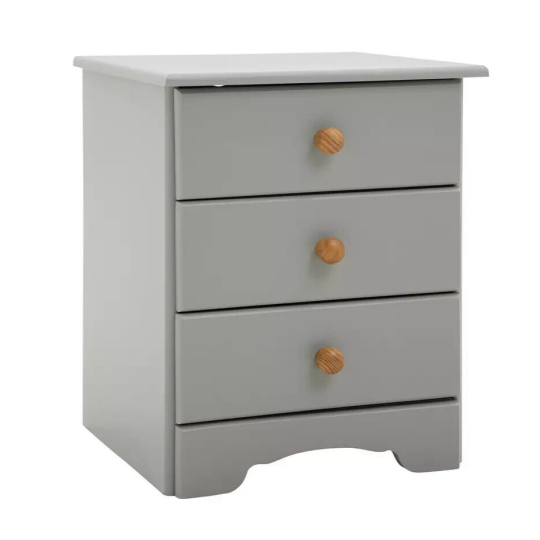 Nordic 3 Drawer Bedside Table - Grey