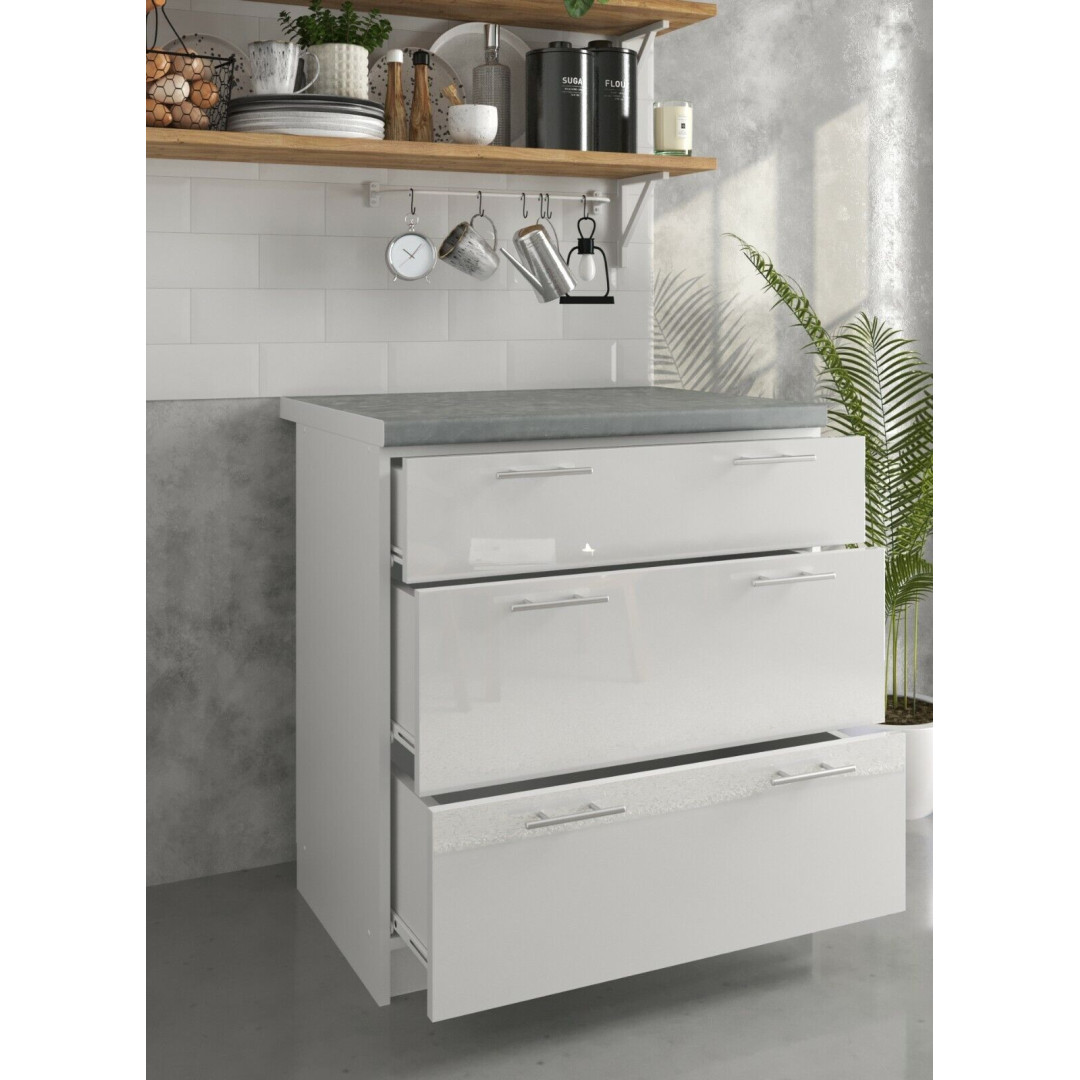 JD Greta Kitchen 800mm Base Drawer Cabinet - White Gloss