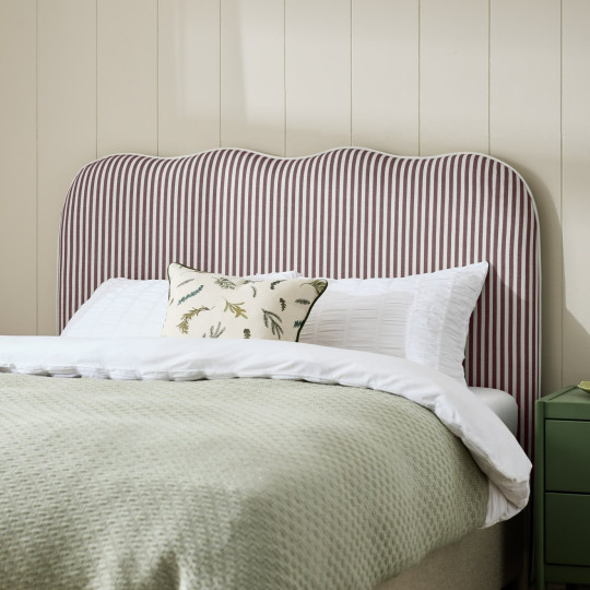Onda Linen Kingsize Headboard - Stripe Plum | Soft Bed Backboard