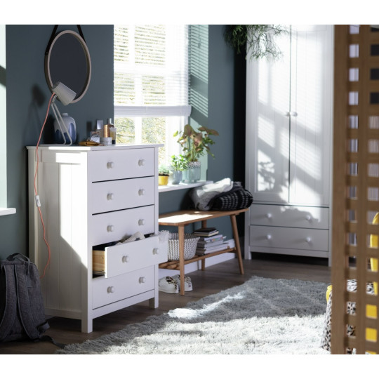 Home Scandinavia 5 Drawer Chest - White | Bedroom storage drawers