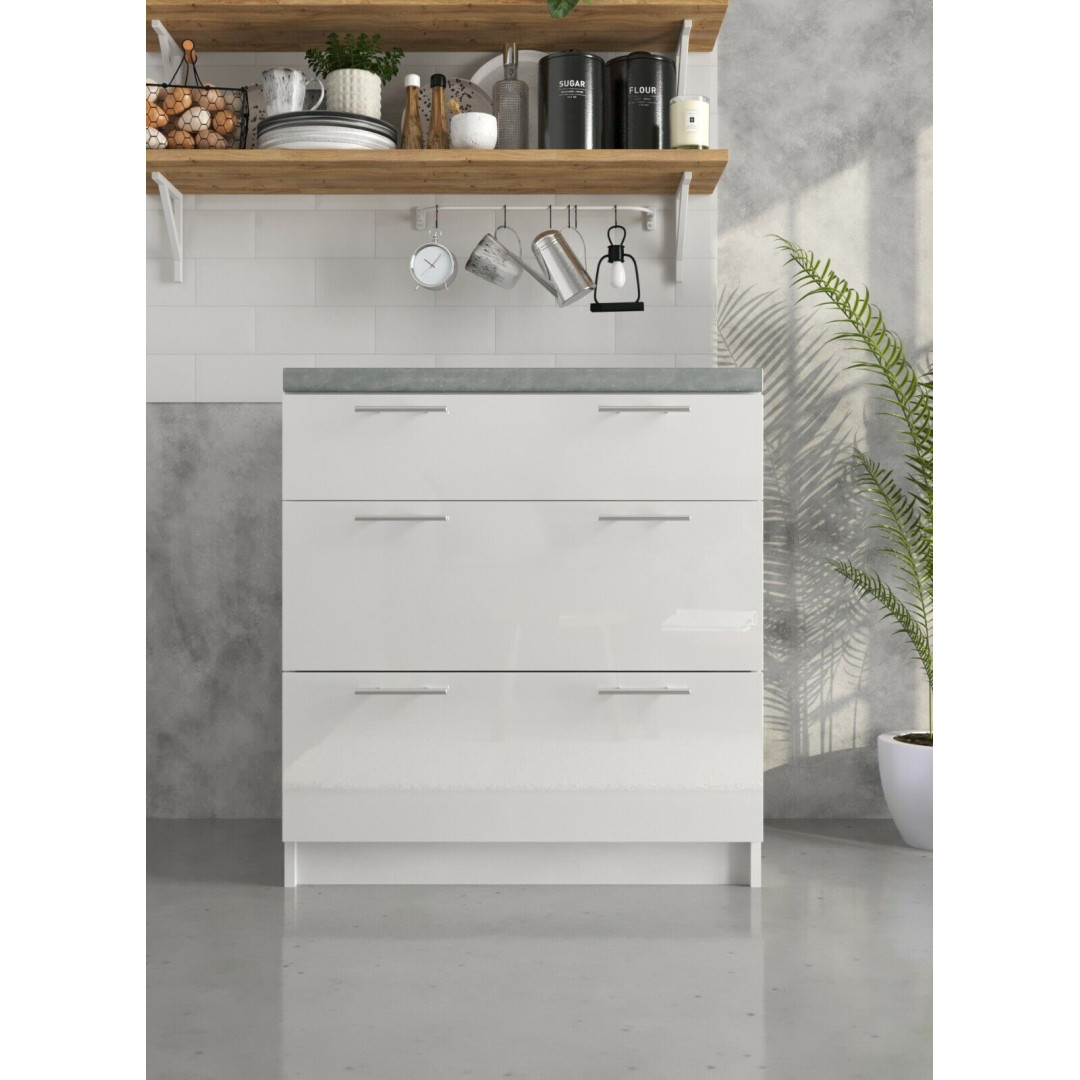 Kitchen Base Drawer Cabinet 800mm Unit - White Gloss by JD Greta