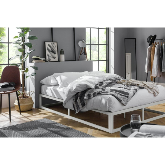 Platform Double Metal Bed Frame - White