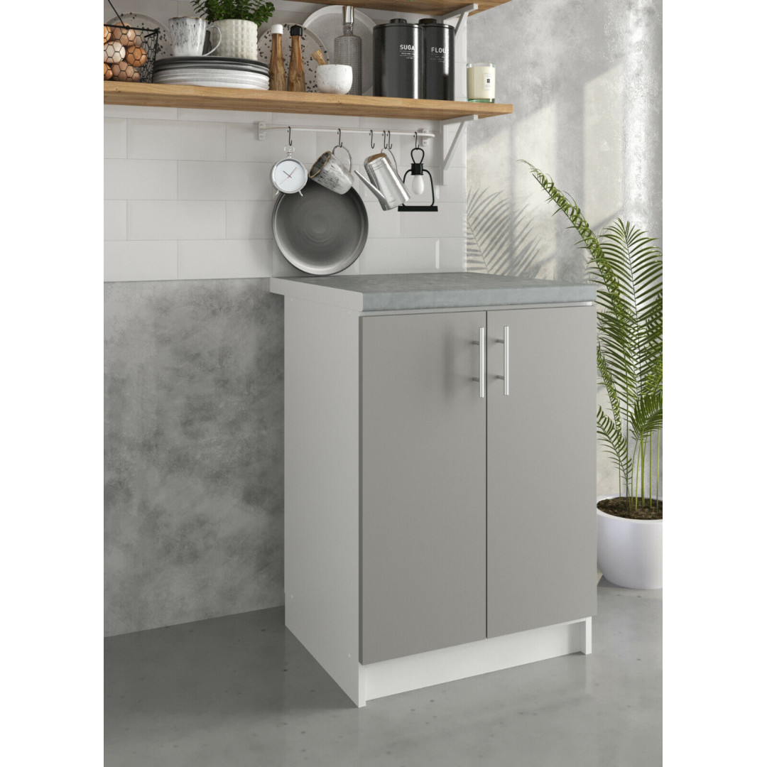 Kitchen Base Cabinet 600mm Cupboard Unit - Grey Matt