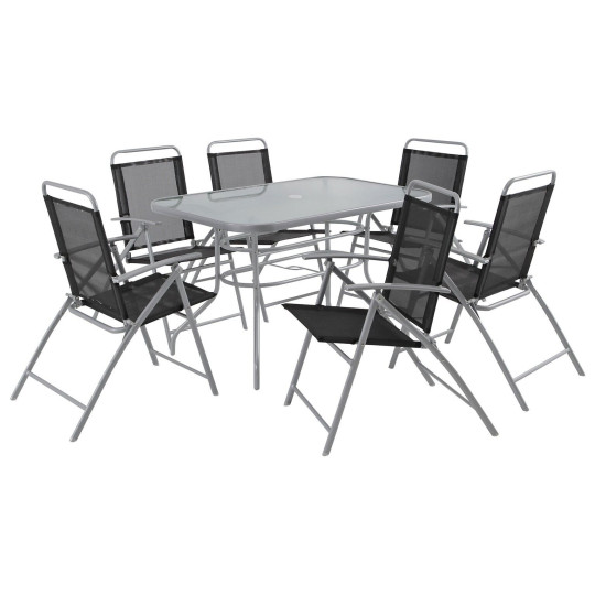 Pacific 6 Seater Folding Metal Patio Set - Black ( NO Parasol)