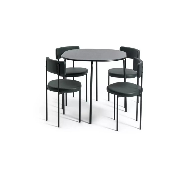 Jayla Metal Dining Table & 4 Black Chairs