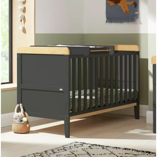 Tutti Bambini Rio Cot Bed, Top Changer & Mattress -Slate Oak