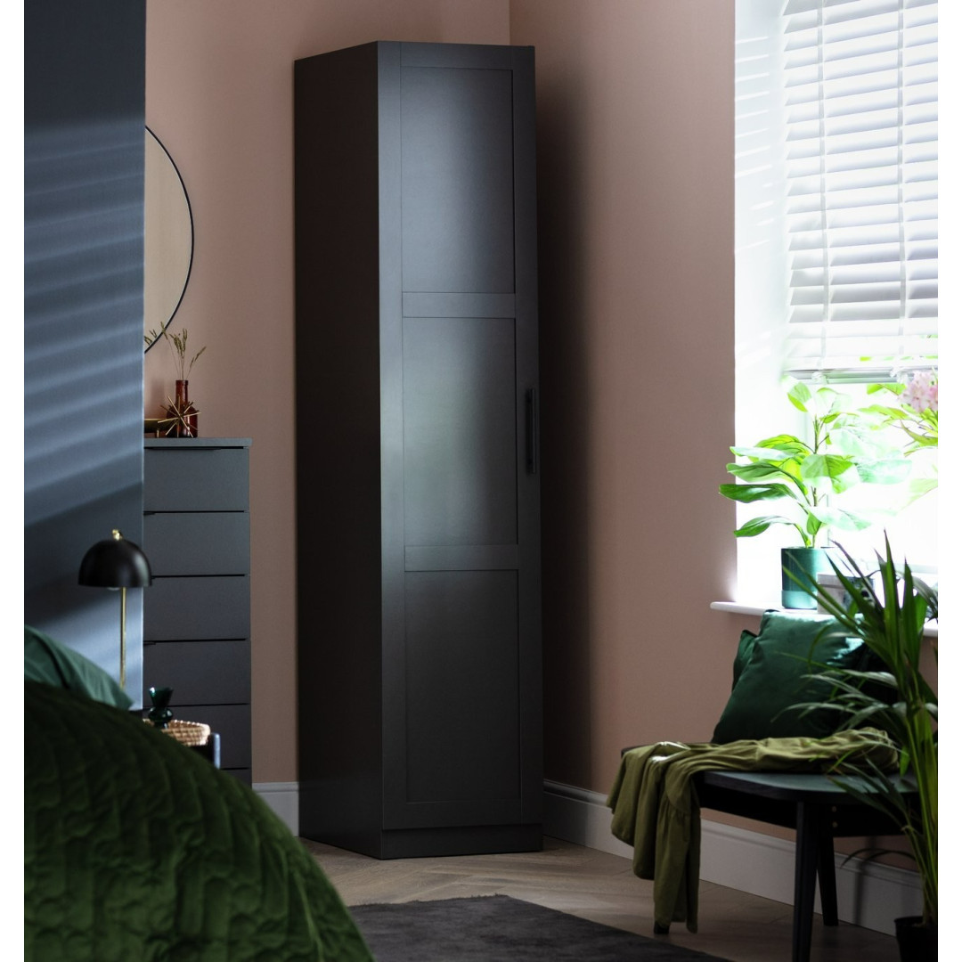 Munich Panelled 1 Door Wardrobe - Anthracite | Tall Slim Storage Cabinet Munich Panelled 1 Door Wardrobe - Anthracite | Tall Slim Storage Cabinet