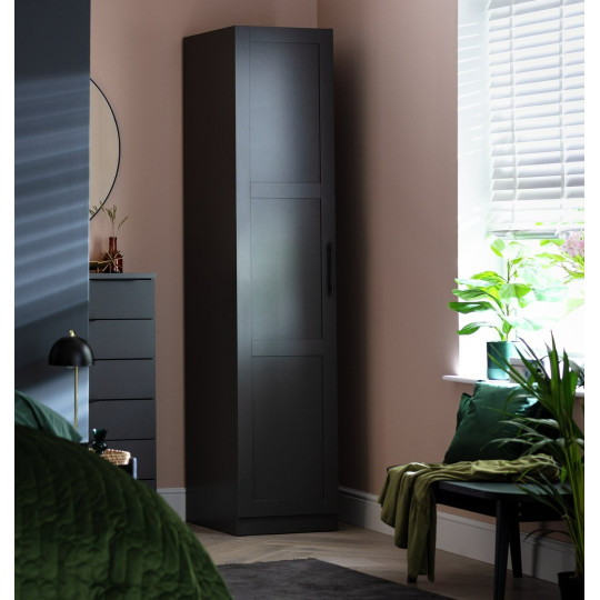 Munich Panelled 1 Door Wardrobe - Anthracite | Tall Slim Storage Cabinet