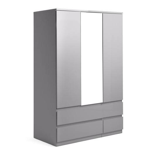 Jenson 3Door 4Drawer Mirror Wardrobe -Grey Gloss | Organizer Bedroom Furniture