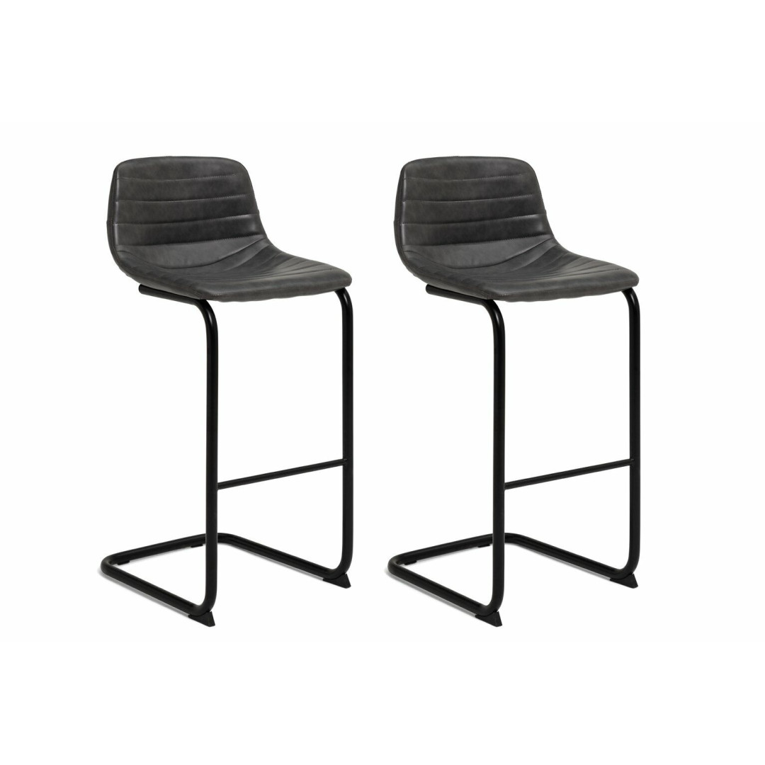 Logan Pair of Faux Leather Cantilever Bar Stool-Grey