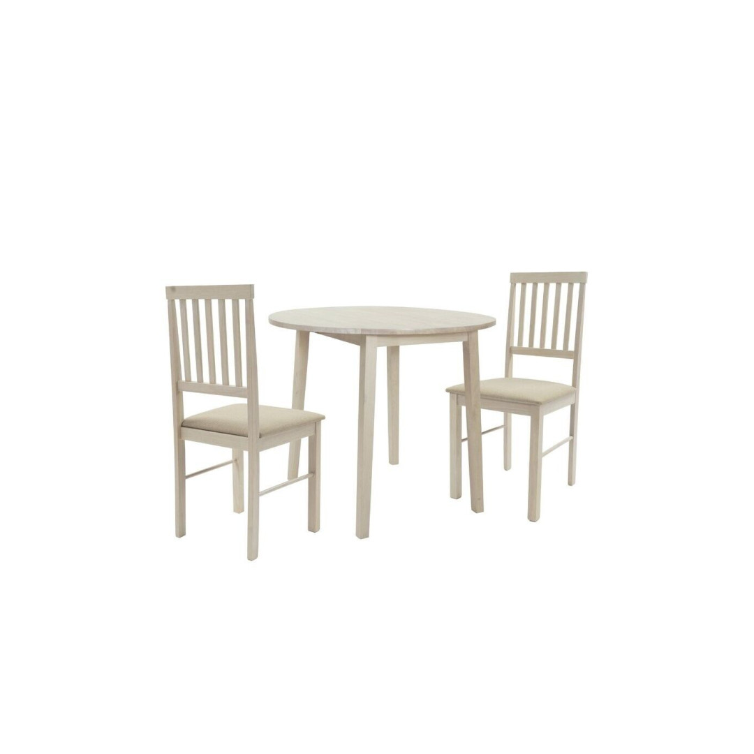 Kendal Solid Wood Extending Round  Table & 2 White Ash Chairs